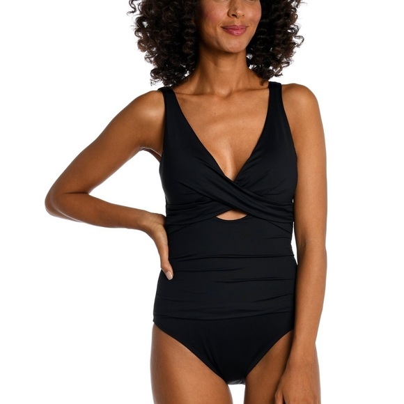 La Blanca Other - Island Goddess Cross Front Keyhole One Piece - Black
